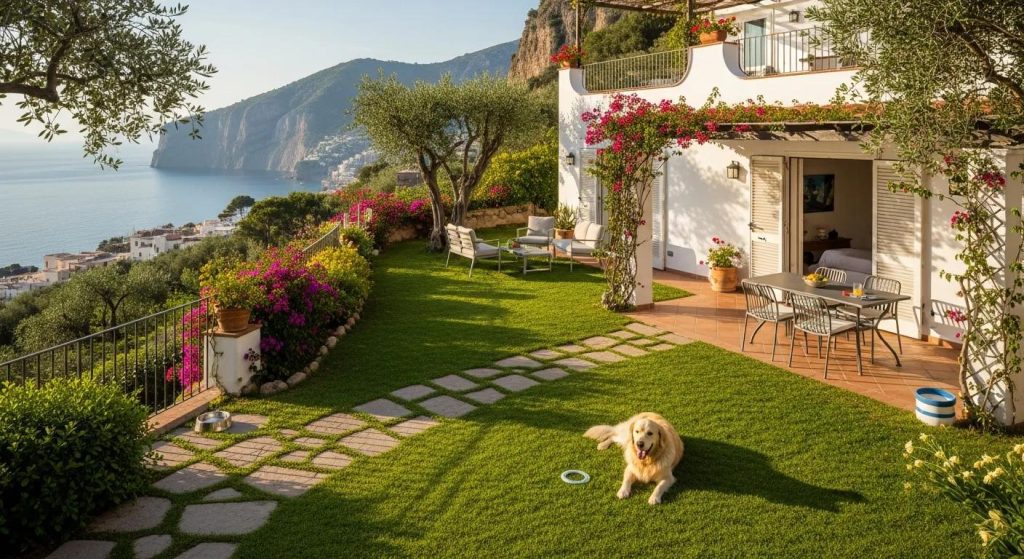 A stylish pet-friendly holiday home in Sorrento with a roomy yard and a content dog