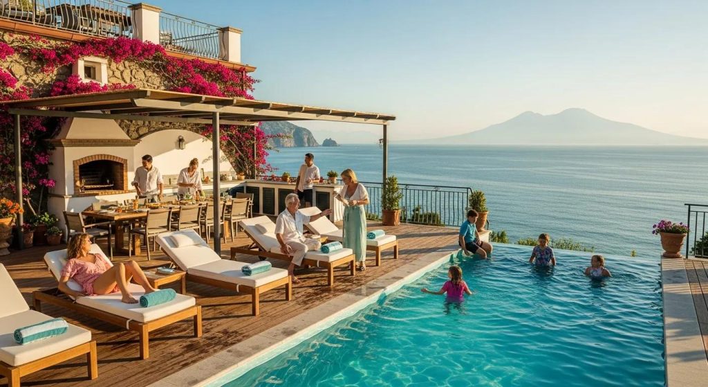 Sorrento luxury family villa with private pool, wooden deck and outdoor deck — ideal for multi‑generational gatherings with families enjoying the facilities