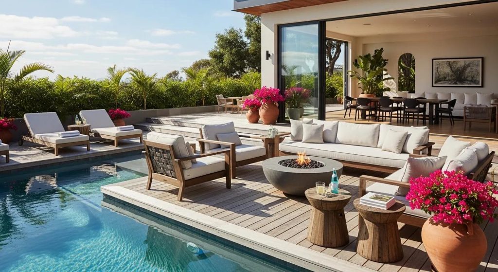 Sunlit private pool and stylish outdoor seating at The Deck on Donalda